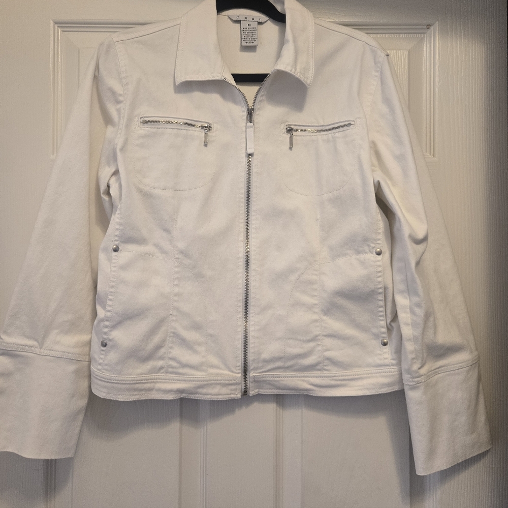 CAbi Women's Ivory Jean Jacket with Zipper